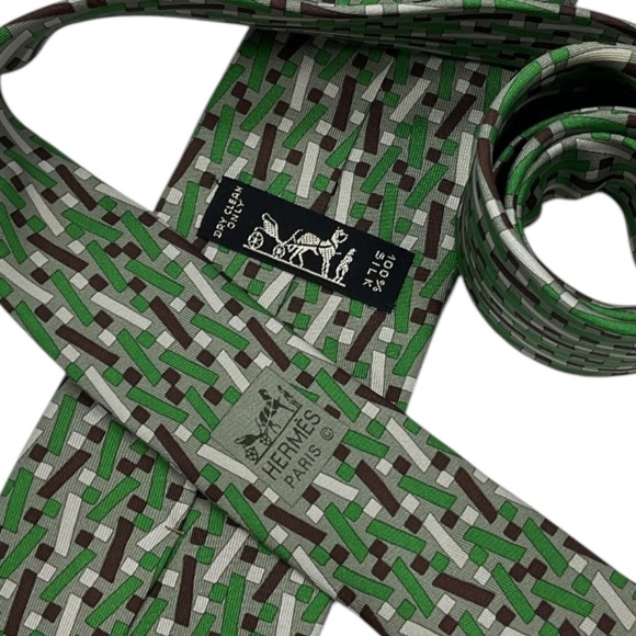 HERMÈS 5423 OA XL Green Monogram H Silk LUXURY Tie FRANCE - Picture 4 of 6